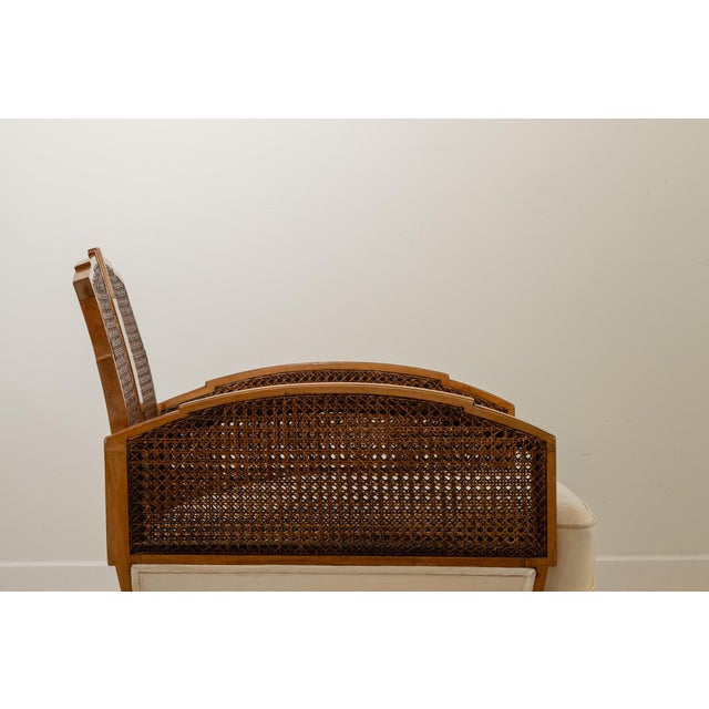 Textile Art Deco Armchairs in Cane and Fabric, France, 1930s, Set of 2 For Sale - Image 7 of 12