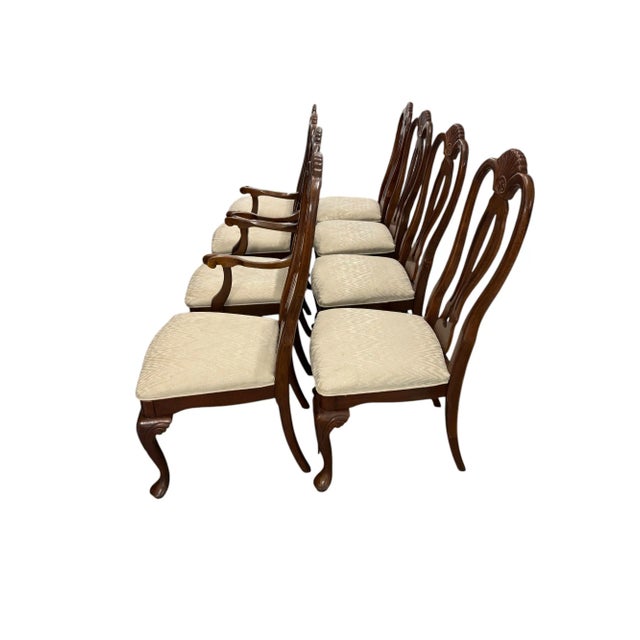 Quick Hits: Set of 8 Universal Furniture Chippendale dining chairs Crafted in rich mahogany with carved shell backrests...
