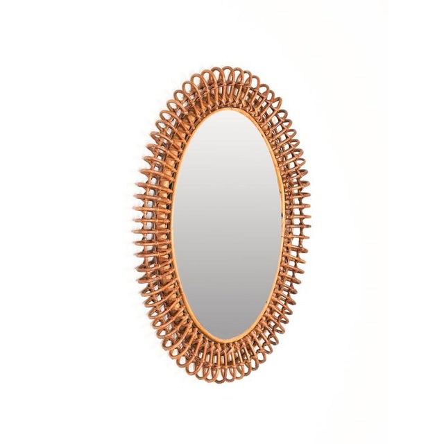 French Riviera Oval Mirror in Bamboo and Rattan attributed to Franco Albini, Italy, 1960s For Sale - Image 11 of 13