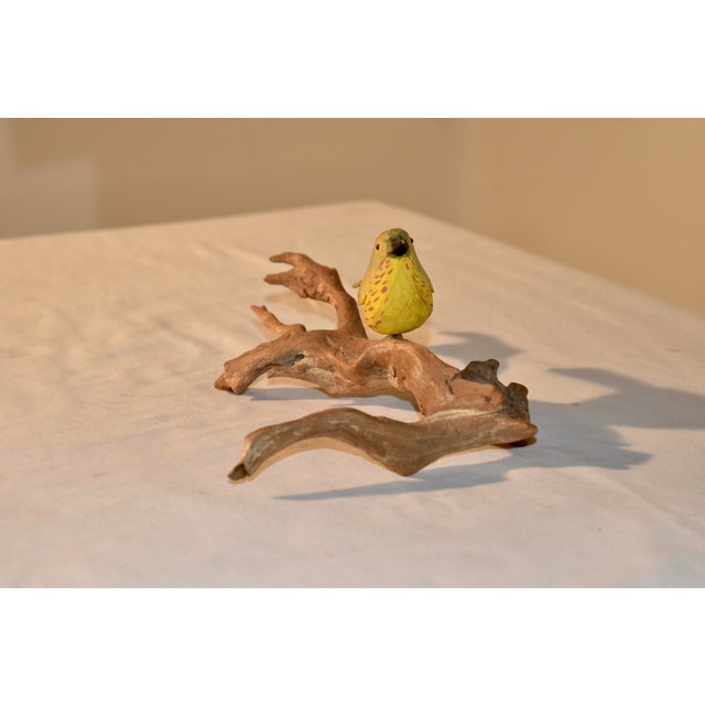 Circa 1960's hand carving of a Finch, mounted on driftwood. This is a lovely piece of folk art, made by a NC artist and...
