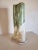Lovely vintage ceramic vase glazed in muted green and cream is finished at the top with bronze. Abstract freeform shape...