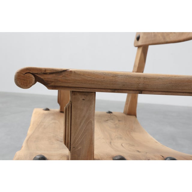 Brutalist Armchair with Carved Rosettes and Nailed Wooden Seat, Spain, 1950s For Sale - Image 9 of 16