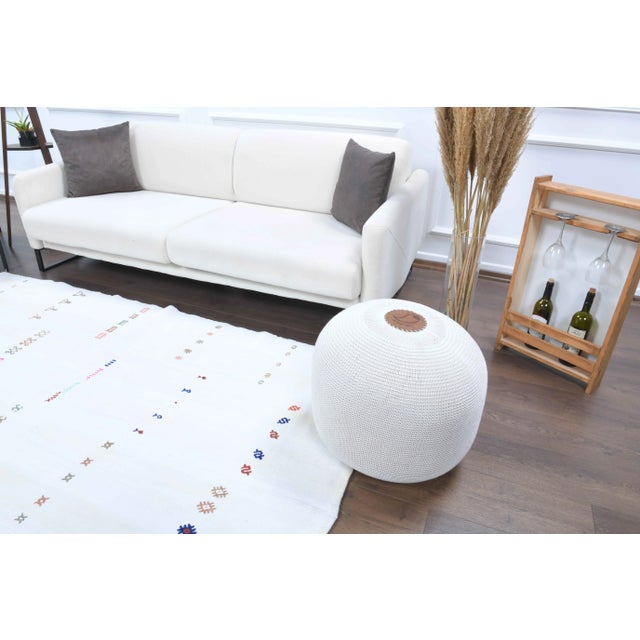 Vintage Turkish Oushak Handmade Wool Cotton White Kilim Area Rug For Sale - Image 4 of 11