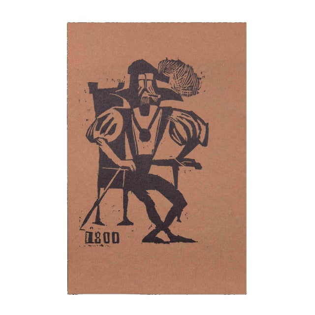 Charles Sterns, Smoking Baron on the Throne, Woodcut Print, Early 20th Century For Sale