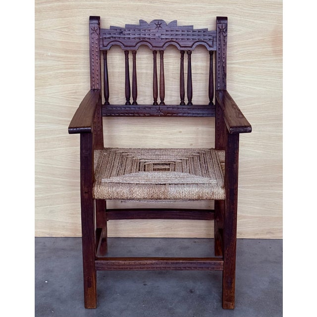 20th Century Pair of Catalan Throne Armchairs in Walnut and Caned Seats For Sale - Image 18 of 18