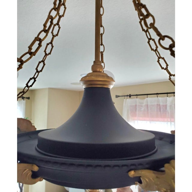 1920s Art Deco Brass Chandelier Black Flat Paint, Roman Woman Motifs, Geometric Chain For Sale - Image 12 of 12