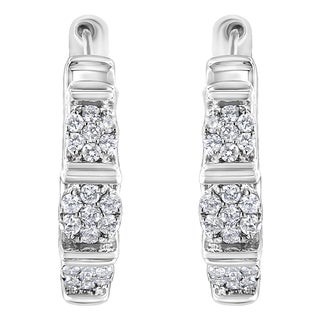 .925 Sterling Silver 1/2 Cttw Lab Grown Round Diamond Floral Cluster Hoop Earrings (F-G Color, SI1-SI2 Clarity) For Sale