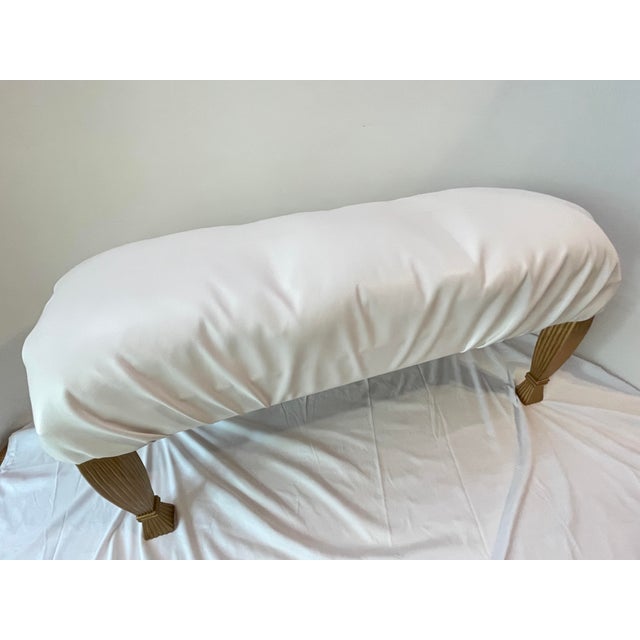 2020s Large White Leather Gold Wood Bench For Sale - Image 5 of 12