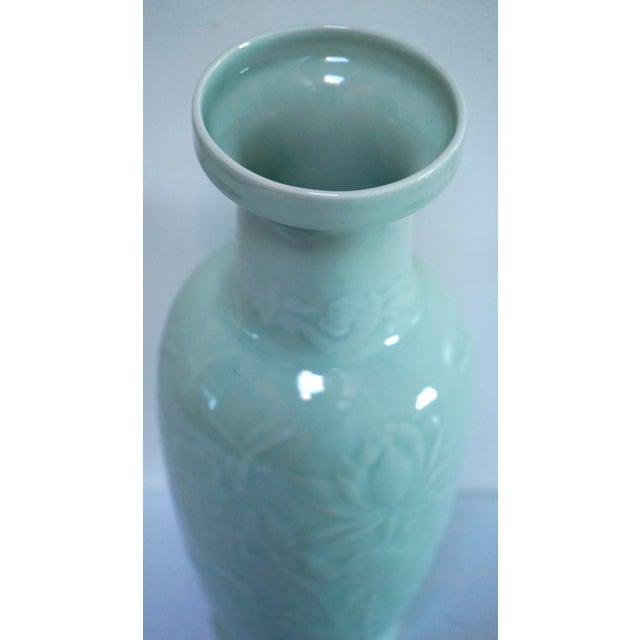 Celadon Late 20th Century Celadon Green Baluster Vase With Flowers and Foliage Design For Sale - Image 8 of 10