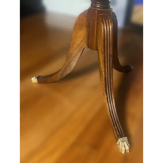 Wood Vintage Solid Mahogany Two-Tier Dumbwaiter Accent Table With Brass Claw Feet, Walnut Finish For Sale - Image 7 of 7