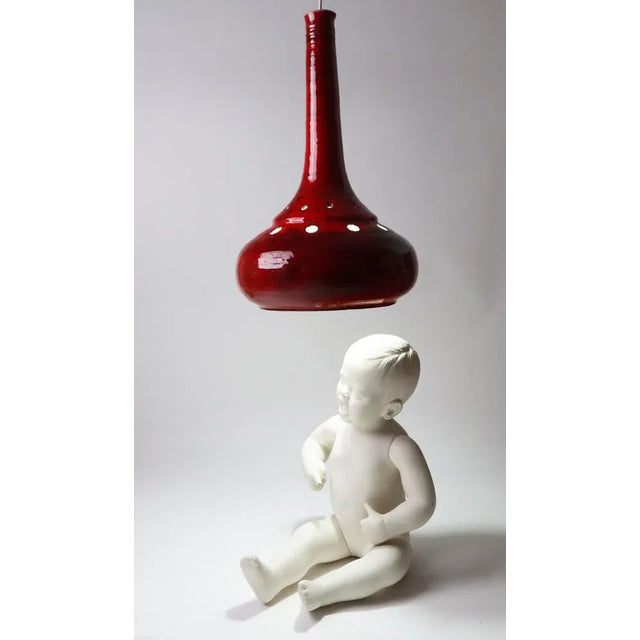 Sculpture Materials Large Mid-Century Red Pottery Pendant Lamp, 1970s For Sale - Image 7 of 9