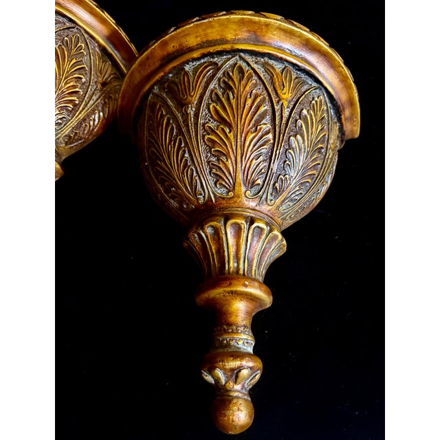 Mid 20th Century Ornate Gold Demilune Wall Sconces For Sale - Image 11 of 12