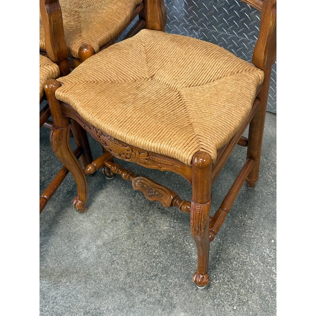Brown Habersham French Country Farmhouse Ladderback Rush Seat Dining Chairs - Set of 4 For Sale - Image 8 of 12