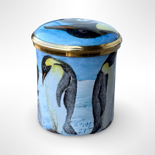 Elliot Hall Enamels Penguins Arctic Wildlife Trinket Box by E. Todd, Limited Edition 1/1 For Sale - Image 4 of 7