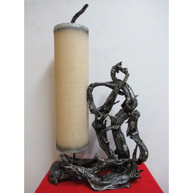 Tan Mid-Century Driftwood Cylinder Table Floor Lamp For Sale - Image 8 of 11