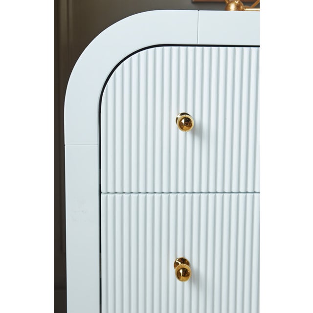 Worlds Away Matthew Izzo Home Valentina Glossy White Lacquer Waterfall Edge Six Drawer Chest With Fluted Details For Sale - Image 4 of 7