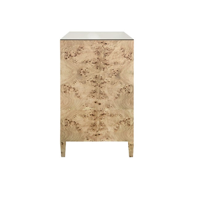 Contemporary Matthew Izzo Home Michelle Light Burlwood Four Door Chest With Glass Top and Brass Knobs For Sale - Image 3 of 9