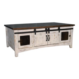 Crafters and Weavers Greenview Sliding Door Coffee Table - Distressed White For Sale
