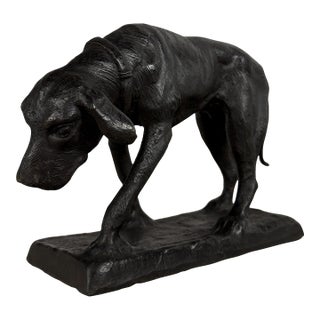 Bronze Hunting Dog Sculpture, Tracking Hound – 14” L For Sale