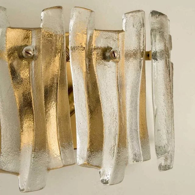 Textured Ice Glass and Brass Wall Light attributed to Kalmar, 1970s For Sale - Image 9 of 13