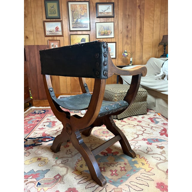 Antique Italian Renaissance Revival Walnut Savonarola Chair For Sale - Image 4 of 7