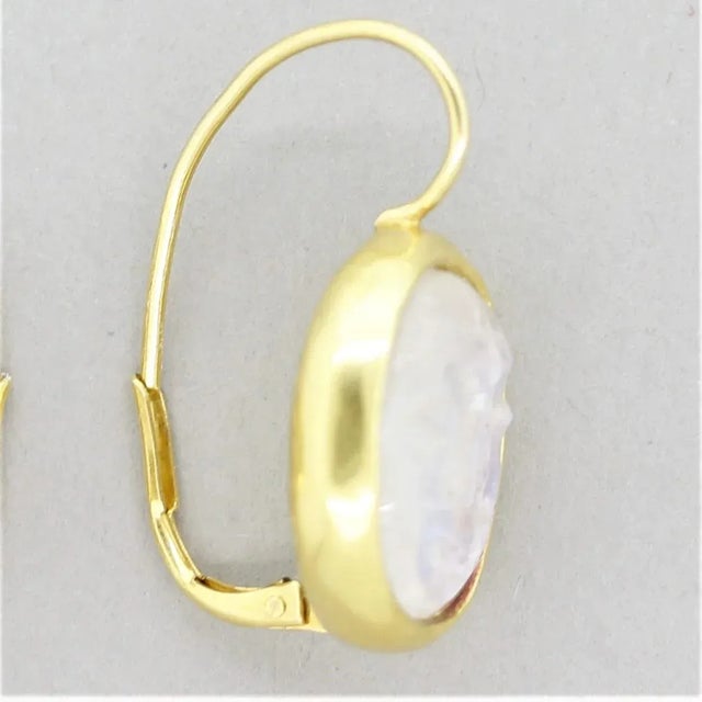 Moonstone Cameo Gold Earrings - A Pair For Sale - Image 4 of 4