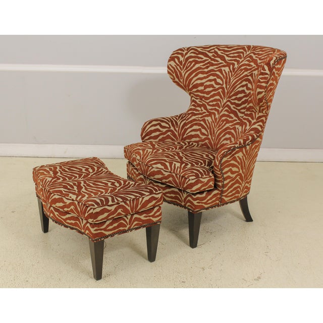 Ethan Allen Modern Design Animal Print Wing Chair & Ottoman Chairish