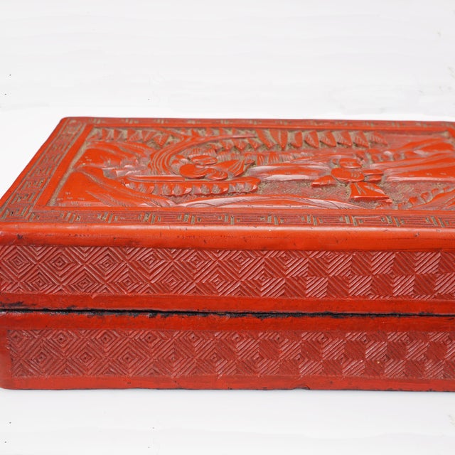 Chinese Rectangular Cinnabar Lacquer Box 19th Century For Sale - Image 14 of 18