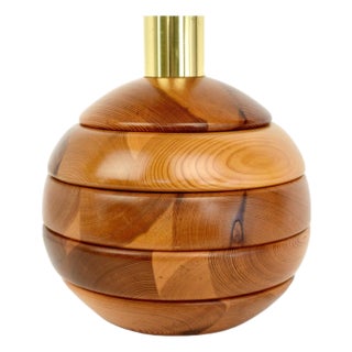 Modernist Pine Wooden Table Light, 1970s For Sale