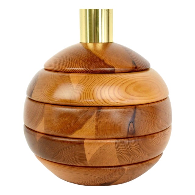 Modernist Pine Wooden Table Light, 1970s For Sale