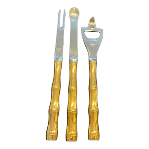 Vintage Gold Tone Faux Bamboo Handle Bar Utensils - Includes 3 Pieces