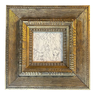 1940’s Original Abstract Life Study Ink Drawing Chunky Gold Frame For Sale