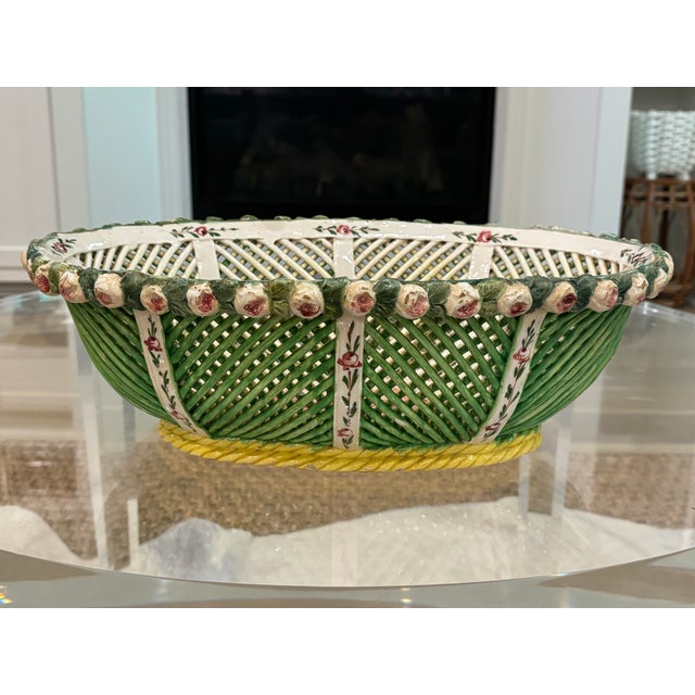Large Scale Vintage Italian Majolica Openwork Bowl / Basket Centerpiece For Sale In Little Rock - Image 6 of 15