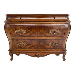 1980s Karges Furniture Louis XVI Bombe 3-Drawer Commode, Burl Walnut, Vintage For Sale