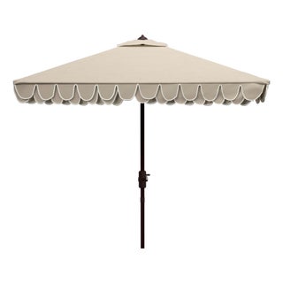 Elegant Valance 7.5 Ft Square Umbrella, Beige With White Trim For Sale