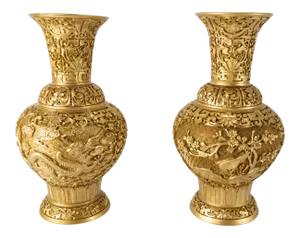 Pair Chinoiserie Hollywood Regency Gold Vases