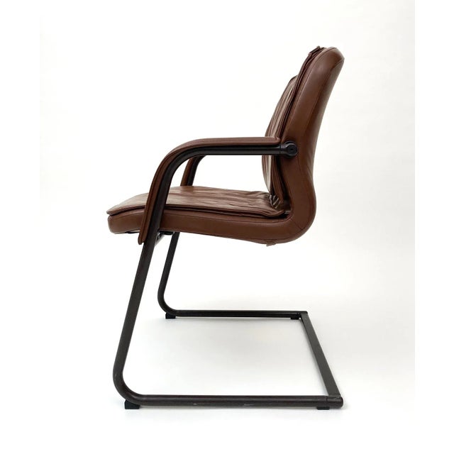 Mid-Century Modern Vecta Contract Brown Leather Cantilever Chairs- Set of 5 For Sale In Louisville - Image 6 of 13