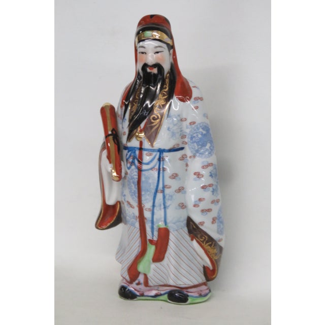 Chinese Hand Painted Chinese Porcelain Sanxing Figurine Fu Xing Holding Scroll 5048b For Sale - Image 3 of 13
