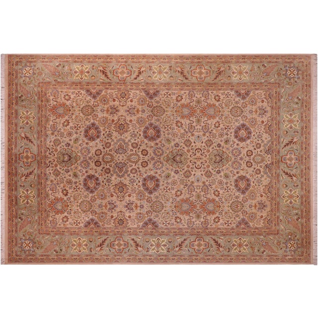 Tan Boho Chic 1990's Pak-Persian Tan/Green Wool Rug - 9'3'' X 12'5'' For Sale - Image 8 of 9