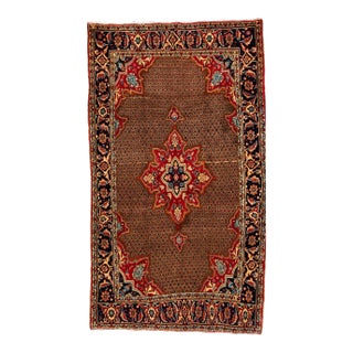 Mid 20th Century Vintage Persian Handmade Brown Floral Wool Rug For Sale