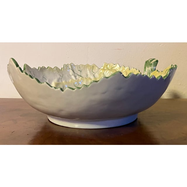 Mid-Century Modern Large Portuguese Majolica Pottery Leaf Centerpiece or Serving Bowl For Sale - Image 3 of 13