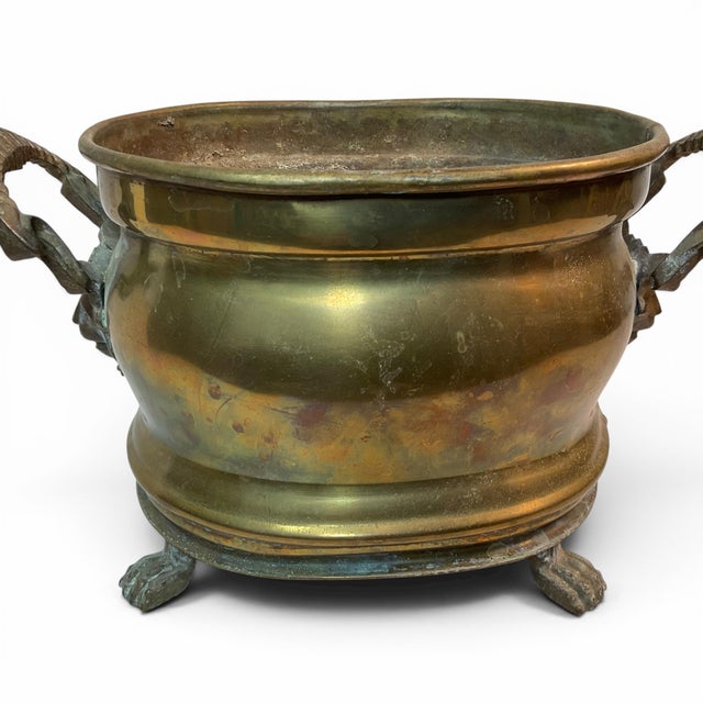 Brass Lions Head & Claw Feet Jardinière Planter For Sale - Image 6 of 14