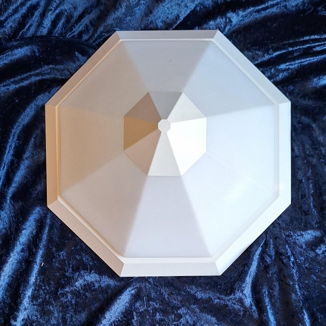 Vintage Flat Ceiling Lamp with White Metal Base and Opaque White Glass Shade from Glashütte Limburg, 1980s For Sale - Image 4 of 8