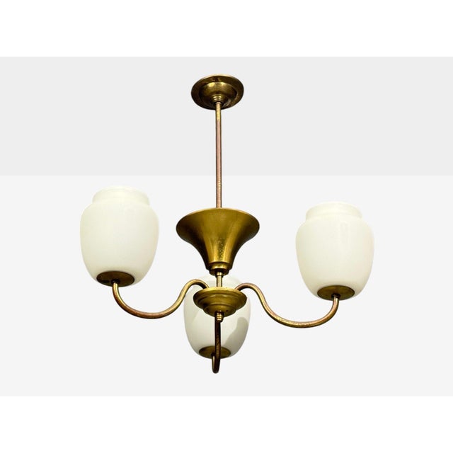 Mid-Century Modern 1940s Danish Modern, Pendant Light, Brass, Glass For Sale - Image 3 of 12