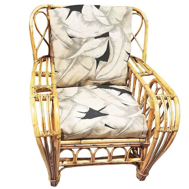1930s Restored Art Deco Preside Stick Reed Rattan Sofa, Lounge Chair Livingroom Set For Sale - Image 4 of 9