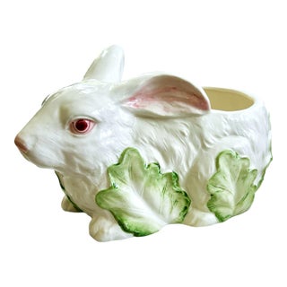 Vintage Hand Painted Bunny Rabbit Planter in Cabbage Leaves For Sale