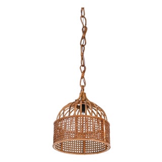 French Riviera Round Pendant in Rattan and Wicker, Italy, 1970s For Sale