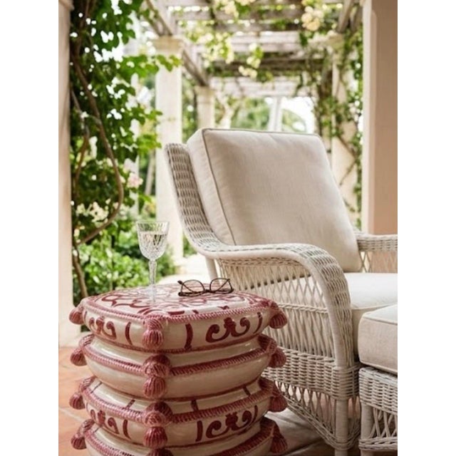 Ruby Red Vintage Italian Trompe l'Oeil Ceramic Garden Stool For Sale - Image 8 of 12