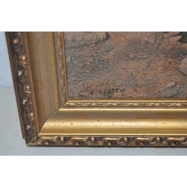 Brown High Desert Fishing Vintage Oil Painting by Loosen c.1965 For Sale - Image 8 of 9