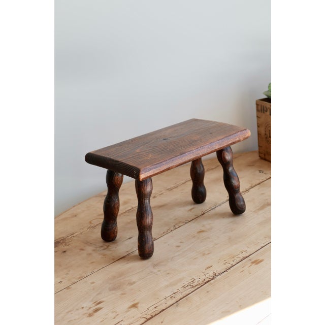 Brown Vintage Rectangular Stool in Dark Wood with Turned Legs, 1970s For Sale - Image 8 of 8